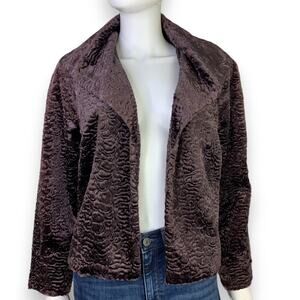 Peck and Peck Womens Faux Fur Jacket Size 14P Open Jacket Pebble Textured Purple